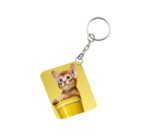 Generic Pack Of 3_ Yellow Cup With Cat One Side Printed Rectangle Designer Keychain (Yellow)