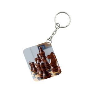 Generic Pack Of 3_ Chess Set One Side Printed Rectangle Designer Keychain (Brown)