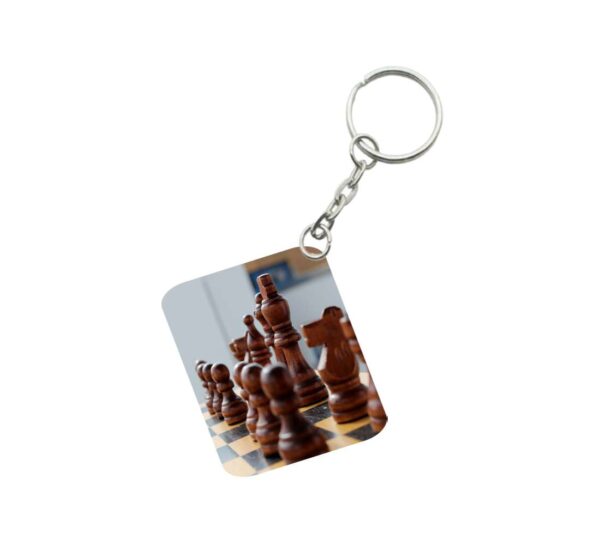 Generic Pack Of 3_ Chess Set One Side Printed Rectangle Designer Keychain (Brown)