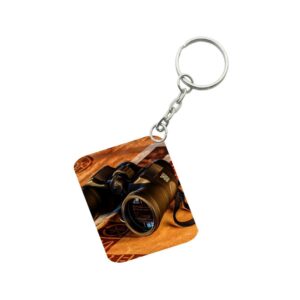 Generic Pack Of 3_ Binoculars One Side Printed Rectangle Designer Keychain (Black)