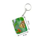 Generic Pack Of 3_ Red Flower With Butterfly One Side Printed Rectangle Designer Keychain (Red)