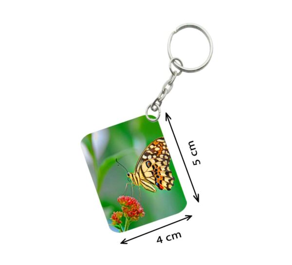 Generic Pack Of 3_ Red Flower With Butterfly One Side Printed Rectangle Designer Keychain (Red)