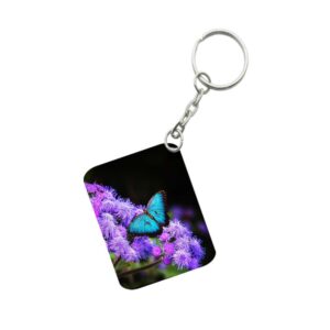 Generic Pack Of 3_ Light Blue Butterfly One Side Printed Rectangle Designer Keychain (Light Blue)