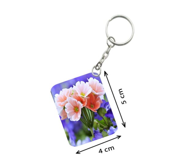Generic Pack Of 3_ Peach Flower One Side Printed Rectangle Designer Keychain (Peach)
