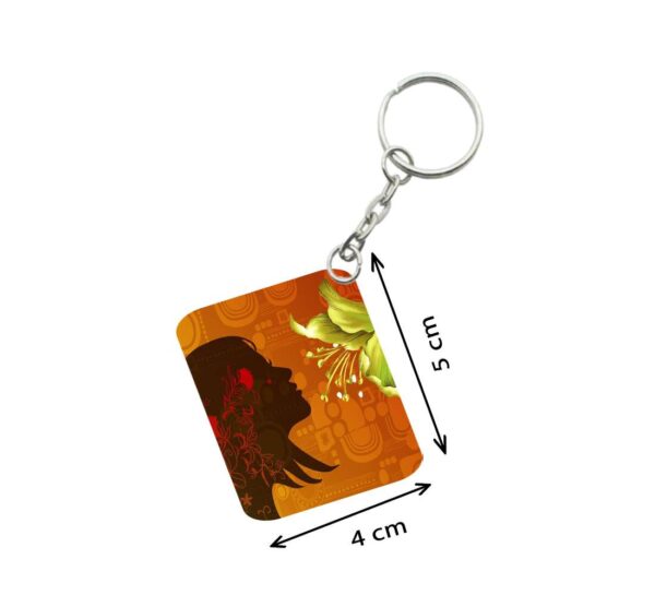 Generic Pack Of 3_ Woman Face Decorated With Flowers One Side Printed Rectangle Designer Keychain (Orange)