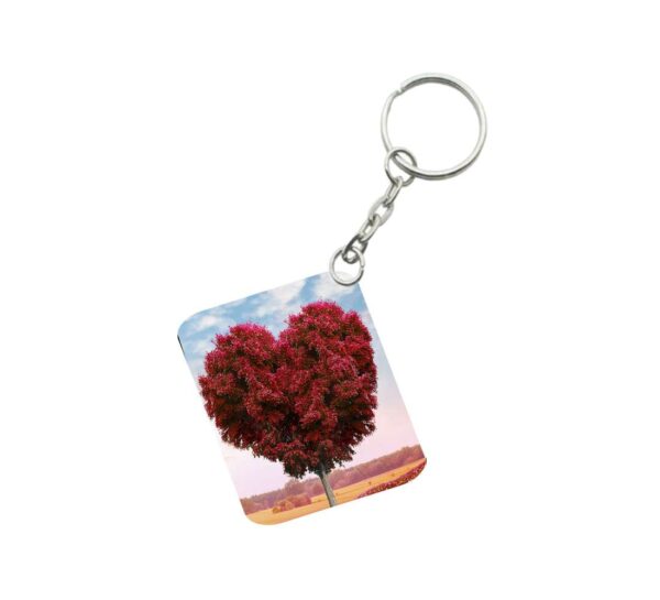 Generic Pack Of 3_ Red Tree Heart One Side Printed Rectangle Designer Keychain (Red)