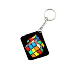 Generic Pack Of 3_ Rubiks Cube One Side Printed Rectangle Designer Keychain (Multi Color)