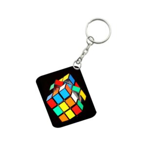 Generic Pack Of 3_ Rubiks Cube One Side Printed Rectangle Designer Keychain (Multi Color)