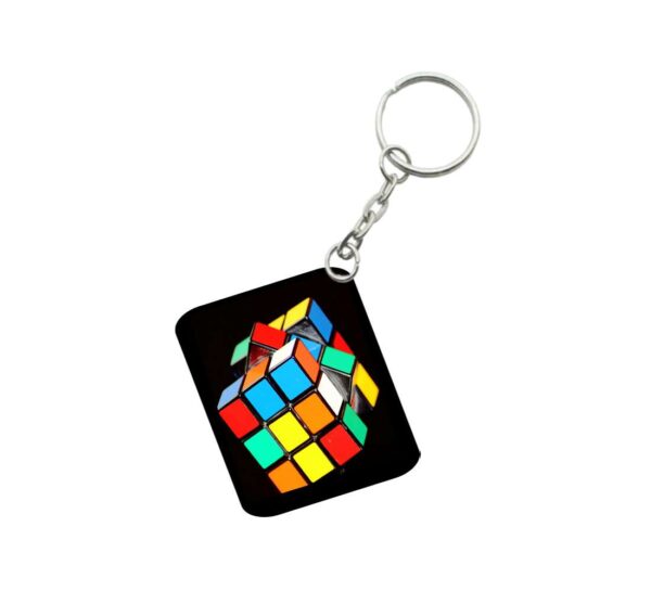 Generic Pack Of 3_ Rubiks Cube One Side Printed Rectangle Designer Keychain (Multi Color)