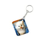 Generic Pack Of 3_ White Cat One Side Printed Rectangle Designer Keychain (White)