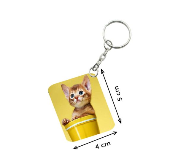 Generic Pack Of 3_ Yellow Cup With Cat One Side Printed Rectangle Designer Keychain (Yellow)