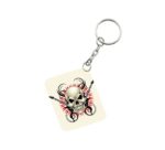 Generic Pack Of 3_ Skull With Music One Side Printed Rectangle Designer Keychain (White)
