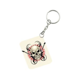 Generic Pack Of 3_ Skull With Music One Side Printed Rectangle Designer Keychain (White)