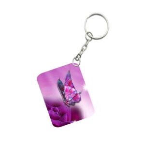 Generic Pack Of 3_ Pink Butterfly One Side Printed Rectangle Designer Keychain (Pink)