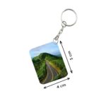 Generic Pack Of 3_ Landscape Mountains Road Green One Side Printed Rectangle Designer Keychain (Green)