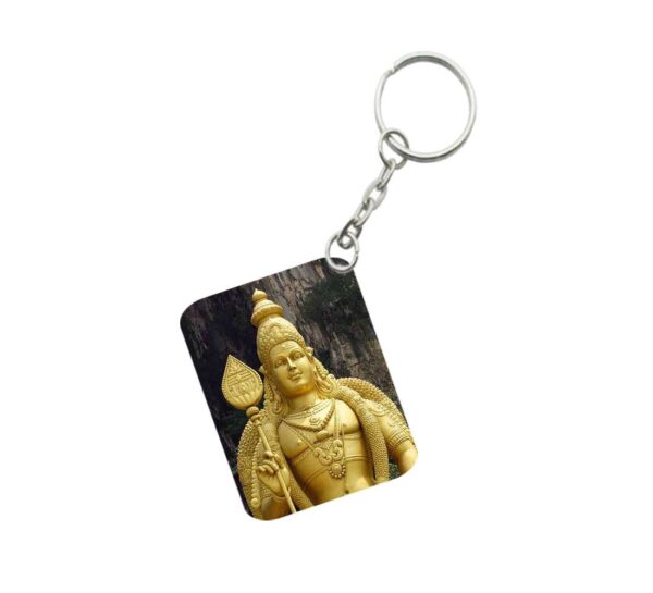 Generic Pack Of 3_ Golden Statue Of Murugan One Side Printed Rectangle Designer Keychain (Golden)