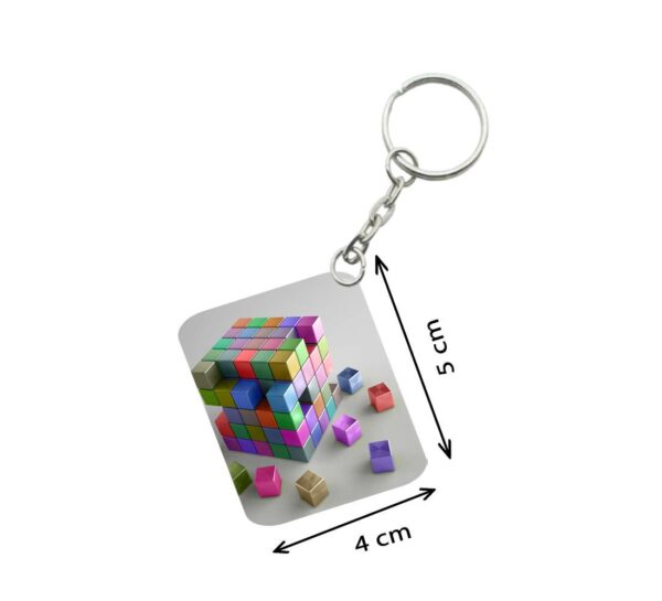 Generic Pack Of 3_ 3D Cubes One Side Printed Rectangle Designer Keychain (Multi Color)