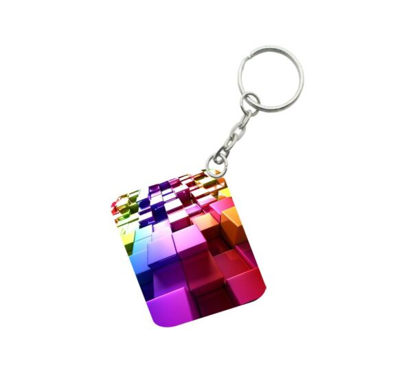 Generic Pack Of 3_ Colored Cubes One Side Printed Rectangle Designer Keychain (Multi Color)