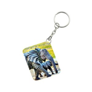 Generic Pack Of 3_ Zebra Elephant One Side Printed Rectangle Designer Keychain (Black and White)