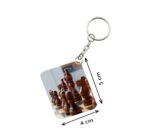 Generic Pack Of 3_ Chess Set One Side Printed Rectangle Designer Keychain (Brown)