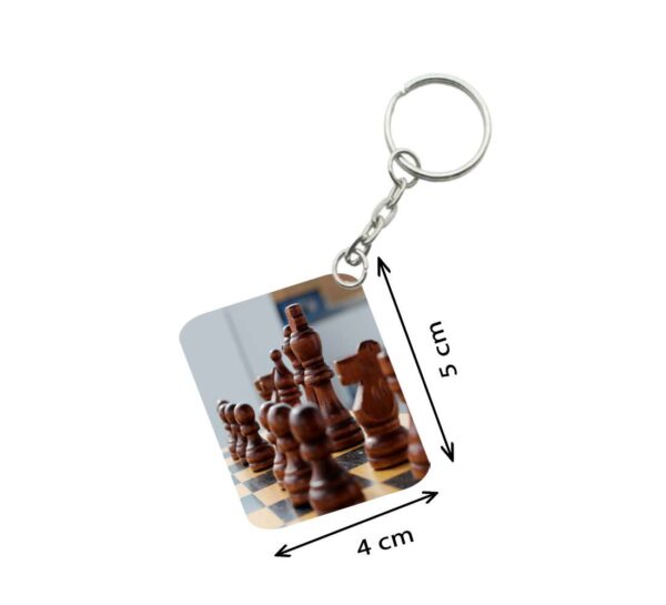 Generic Pack Of 3_ Chess Set One Side Printed Rectangle Designer Keychain (Brown)