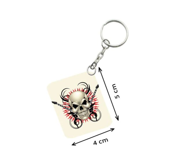 Generic Pack Of 3_ Skull With Music One Side Printed Rectangle Designer Keychain (White)