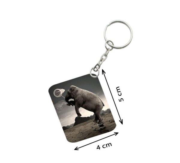 Generic Pack Of 3_ Elephant Clip Art One Side Printed Rectangle Designer Keychain (Black)