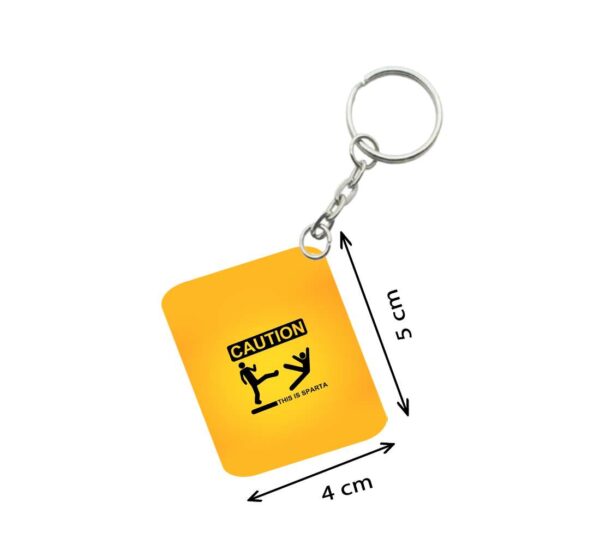 Generic Pack Of 3_ Caution One Side Printed Rectangle Designer Keychain (Orange)
