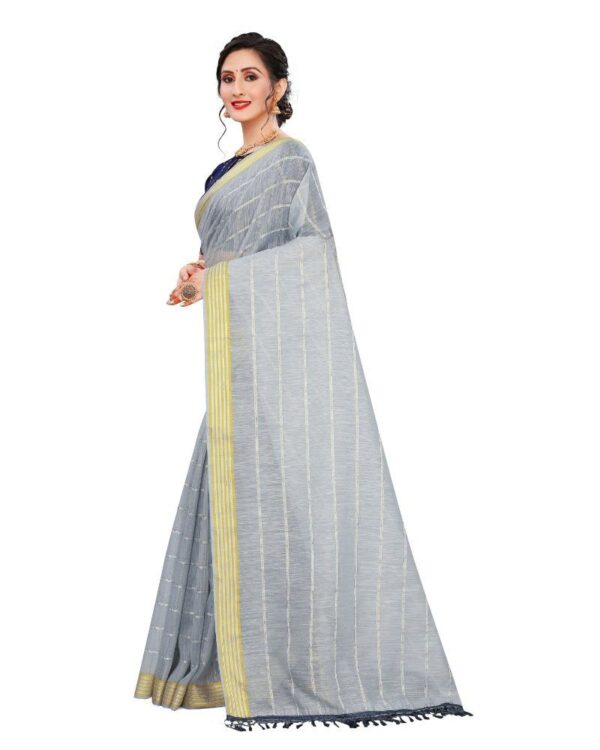 Women's Cotton Saree With Blouse (Grey, 5-6Mtrs)