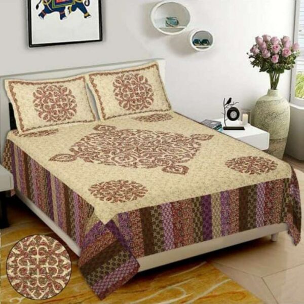 Generic Cotton Double Bedsheet With 2 Pillow Covers (Color:Multi color)