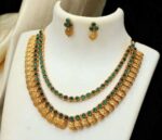 Women's Ethnic Double Line Laxmi Coin Jewellery Set (Green, Free Size)