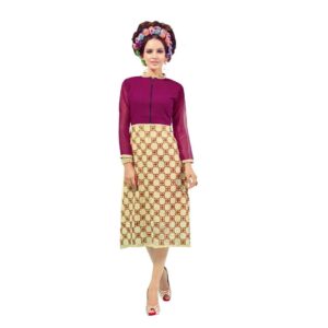 Georgette Fabric Beige, Magenta Color Kurti