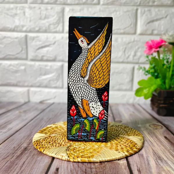 Hand-Painted Swan Theme Tea Light Holder | Wooden Candle Holder | Pattachitra Painting