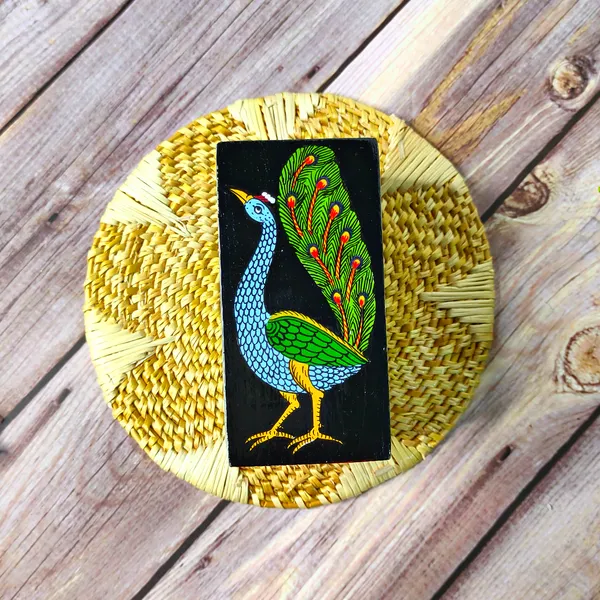 Hand-Painted Peacock Theme Tea Light Holder | Wooden Candle Holder | Pattachitra Painting