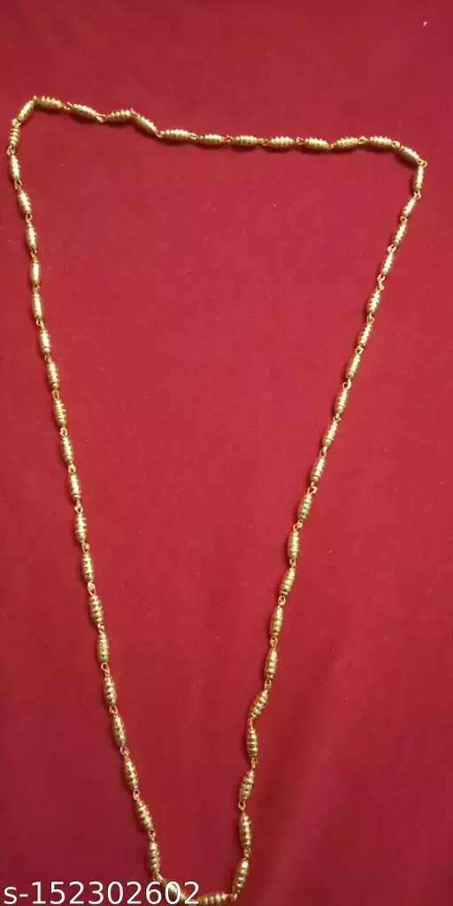 Gold-plated Long Necklace Jewellery Small Beads gheu shape Bor Mala Chain for Girls, Women .24 cm