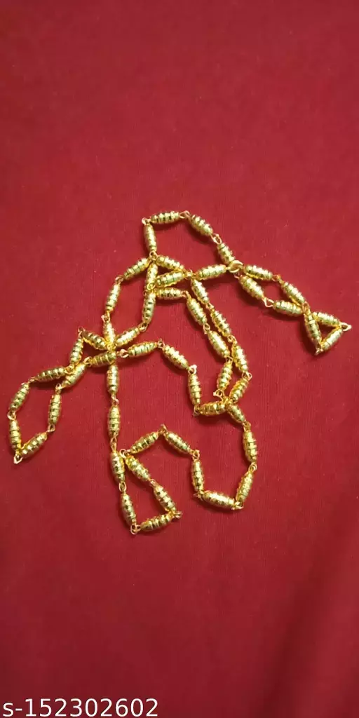 Gold-plated Long Necklace Jewellery Small Beads gheu shape Bor Mala Chain for Girls, Women .24 cm