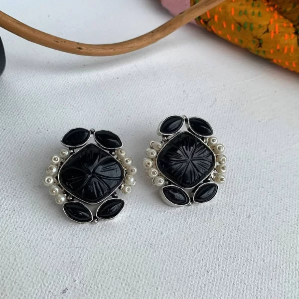 Black Carved Stone Studs