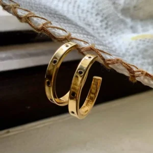 Black Stone Golden Hoop Earring