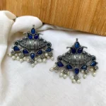 Designer Oxidised Stud Earring- Blue