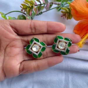 Emerald Square Kundan studs