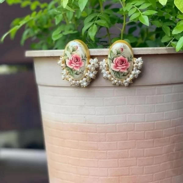 Enamel Plated Earrings with Pirohi Work