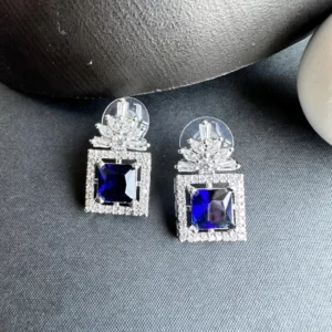 Box Style Sapphire Stoned American Diamond Stud Earrings