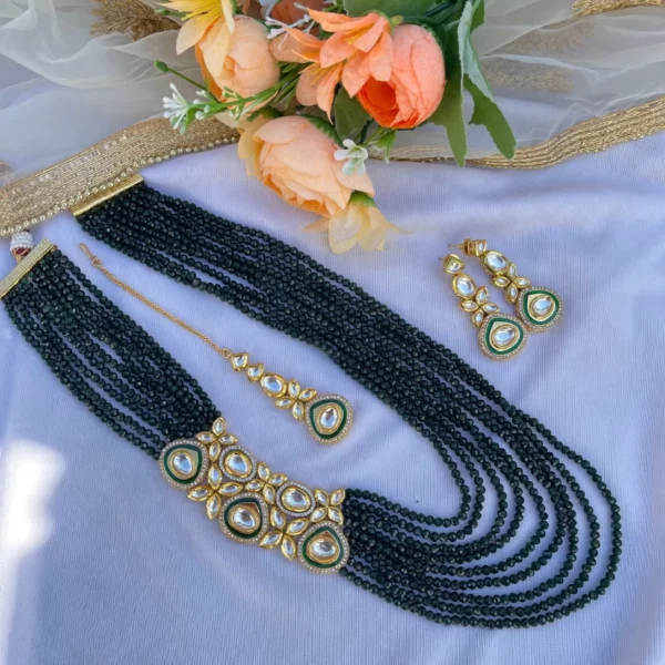 Emerald Kundan Long Necklace Set