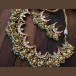 Green Jhumka Necklace Set in Kundan