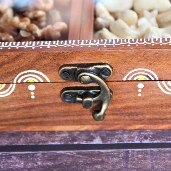 Hand Painted Rosewood Dry Fruit Box / Spice Box / Masala Box with Glass Top