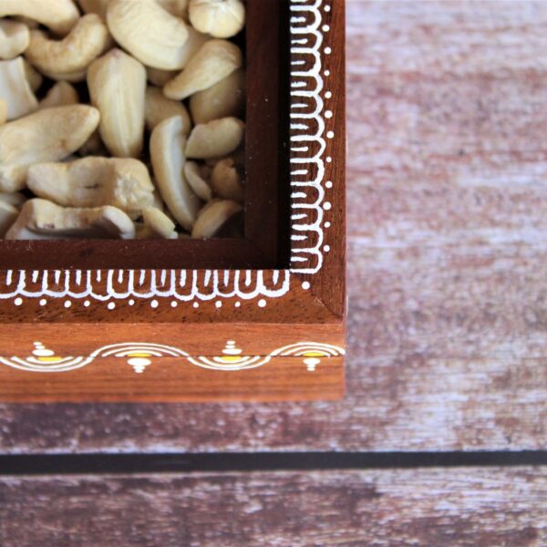 Hand Painted Rosewood Dry Fruit Box / Spice Box / Masala Box with Glass Top
