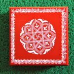 Aipan Inspired Handpainted Square Wooden Puja Table / Chowki / Footstool for Home