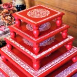 Aipan Inspired Handpainted Square Wooden Puja Table / Chowki / Footstool for Home