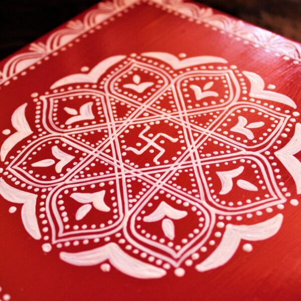 Aipan Inspired Handpainted Square Wooden Puja Table / Chowki / Footstool for Home