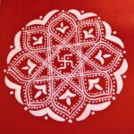 Aipan Inspired Handpainted Square Wooden Puja Table / Chowki / Footstool for Home
